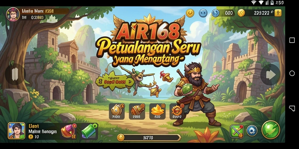 Tangkapan layar utama AIR168 menunjukkan petualangan mendebarkan di dunia yang penuh tantangan.