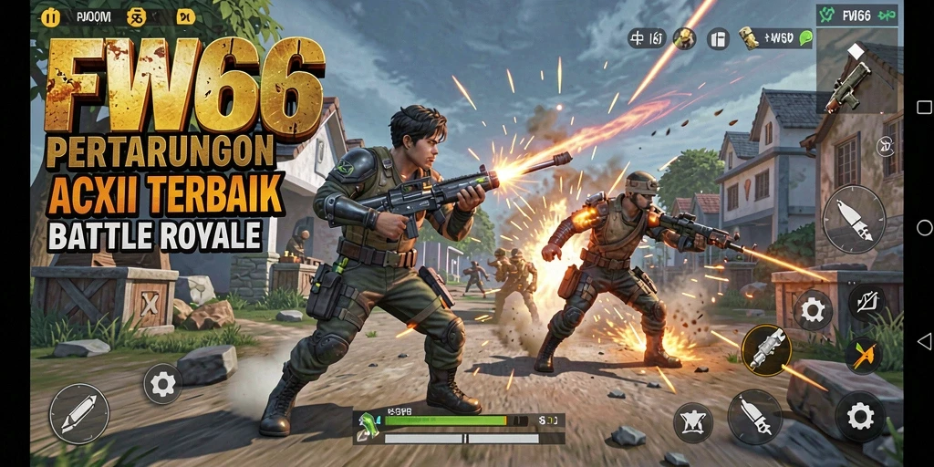 Tampilan aksi seru dalam game Battle Royale FW66 saat pemain bertarung.