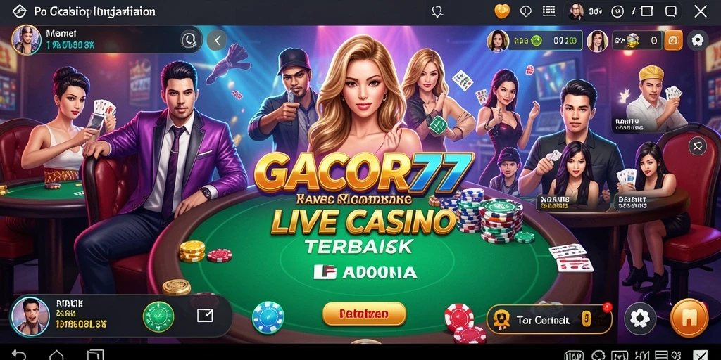 Tampilan screenshot gameplay GACOR77 yang menampilkan dealer langsung dan pemain.