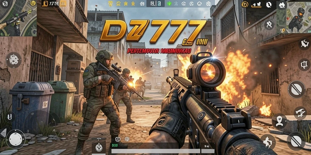 Screenshot gameplay menampilkan aksi tembak-menembak yang intens dalam ID777.