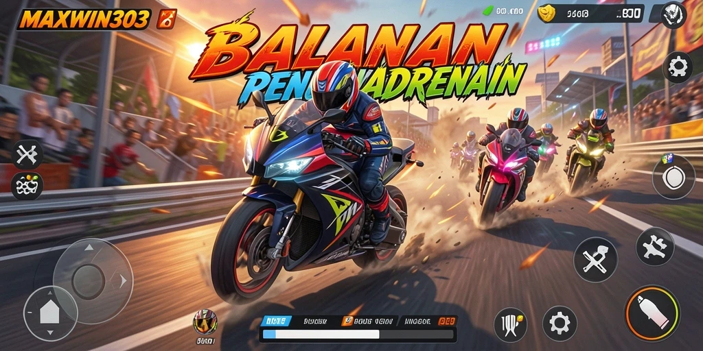 Menampilkan gameplay balapan motor yang seru dan mendebarkan.