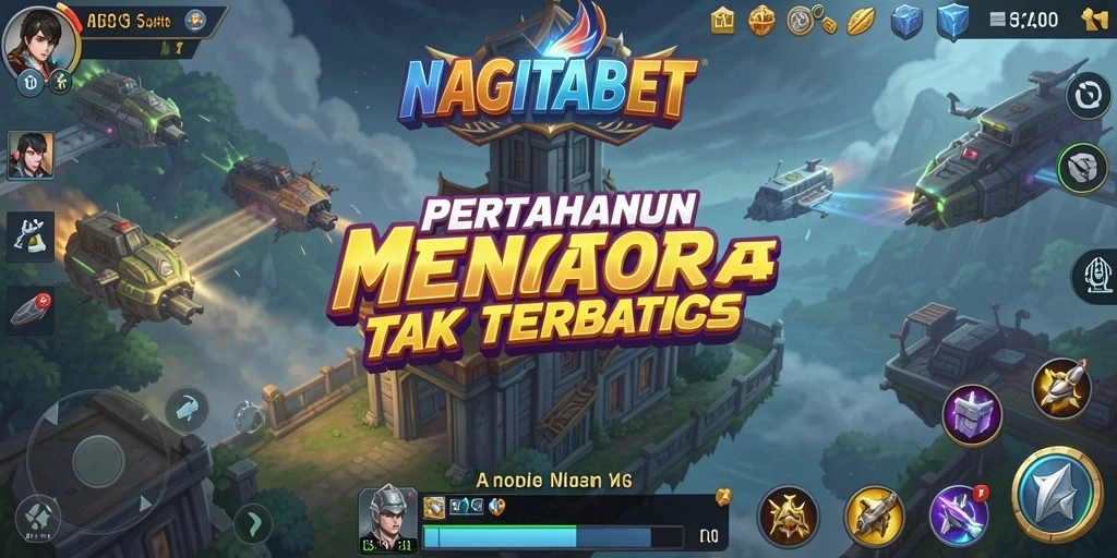 Screenshot gameplay NAGITABET dengan menara bertahan dan serangan musuh.