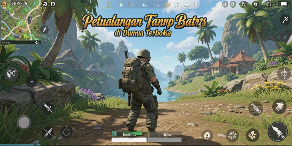 Tangkapan layar menampilkan petualangan menakjubkan di dunia terbuka.