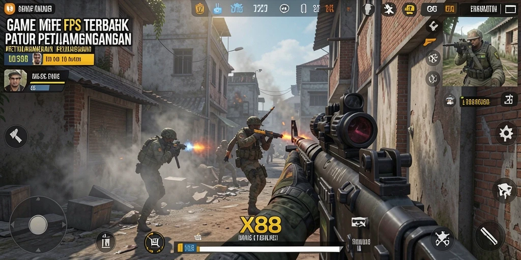 Tangkapan layar menampilkan aksi seru dalam game FPS X88.